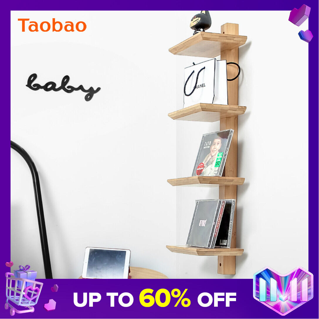 Nordic Ins Partition Solid Wood Storage Rack Kitchen Wall Multi-Layer Bookshelf Bedroom Wall Hanging Shelf Storage Rack