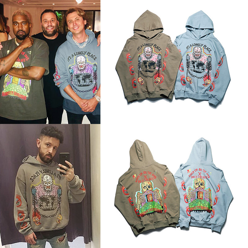 Kanye West Kanye Same Skull Devil Haunted House Graffiti Printed Hooded Sweater Men's and Women's Loose Hoodie Fashion