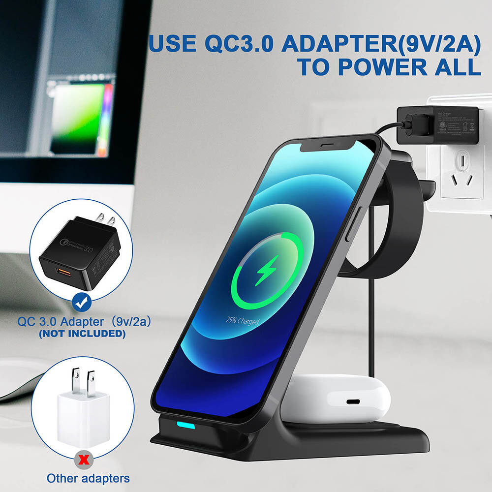 15W 3 in 1 Wireless Charger For iPhone 13 12 11 XS XR X 8 Fast Charging Dock Stand for Apple Watch 7 Airpods Pro iWatch Station