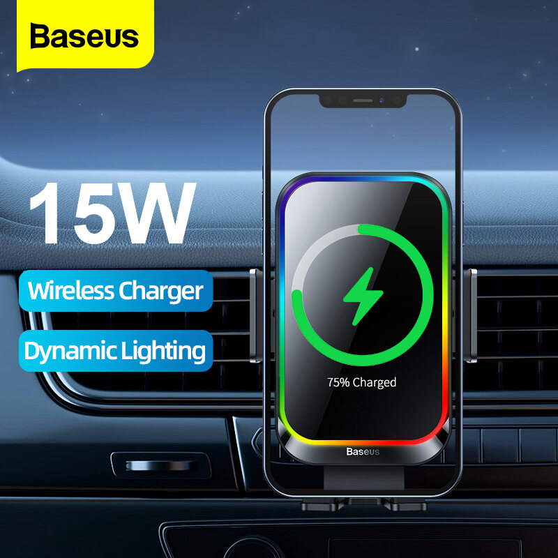 Baseus Wireless Car Phone Holder 15W Qi Charger Automatic Induction Charging Holder Car Stand For iPhone 14 Pro Max Samsung Xiaomi