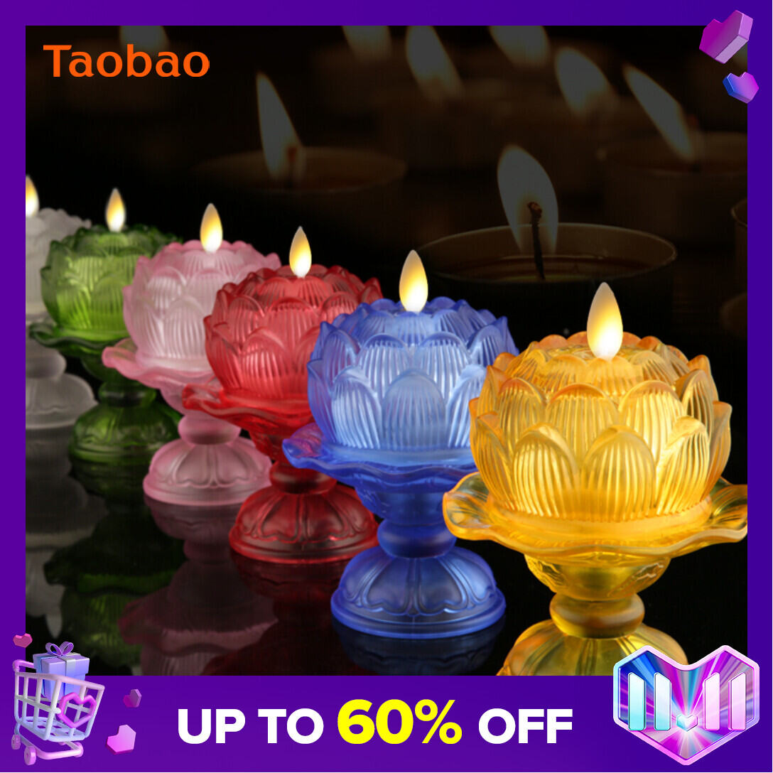 Shanyang Colorful Glass Lotus Lamp Buddha Buddha Lamp Buddha Lamp Lamp Holder Household Buddha Lamp Electronic Candle Holder