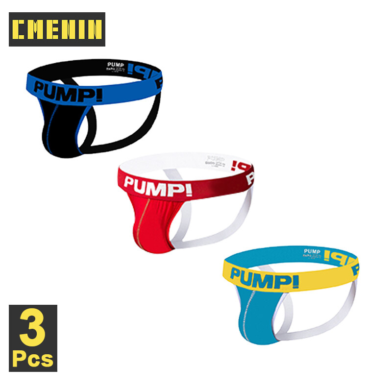 [CMENIN Official Store] PUMP 3Pcs Cotton Plain Low waist Men Underwear Thong Men Jockstraps Fashion Underpants Mens Thongs G strings Pouch PU5106