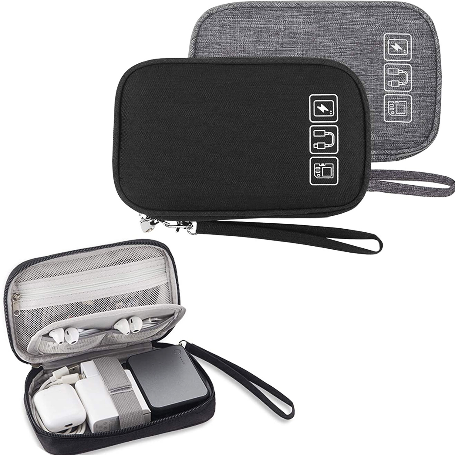 Small Electronic Organizer Cable Bag, Travel Portable Electronic Accessories Storage Bag Soft Carrying Case Pouch for Hard Drive, Cord, Charger, Earphone, USB, SD Card
