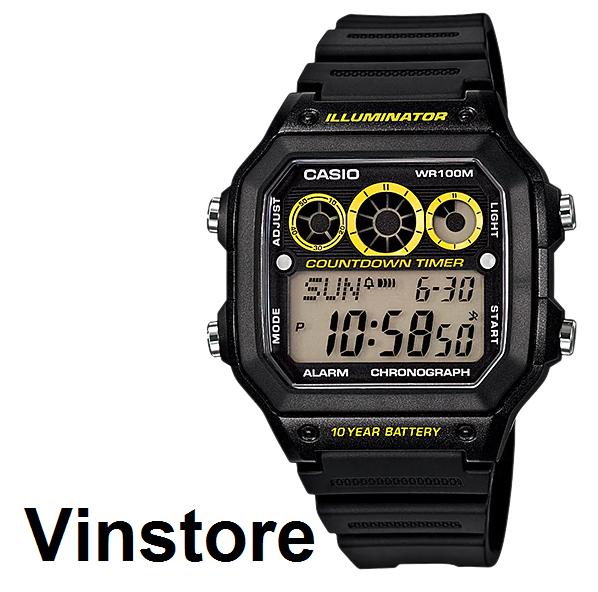 [Vinstore] Casio AE-1300 World Time Black Resin Strap Digital Men Watch AE-1300WH-1AVDF AE-1300WH-1A AE-1300WH-1