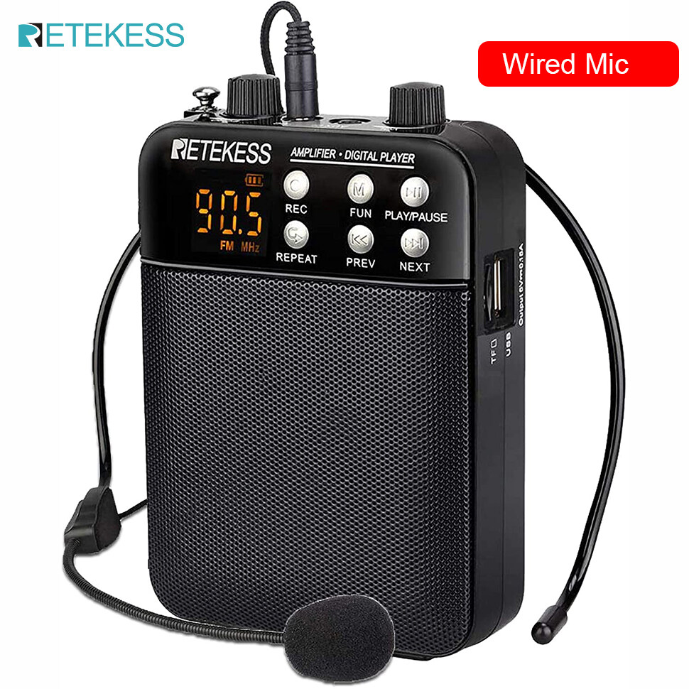Retekess TR619 Megaphone Portable 3W/5W FM Recording Voice Amplifier Teacher lapel  Wireless Microphone Speaker With Mp3 Player FM Radio Recorder