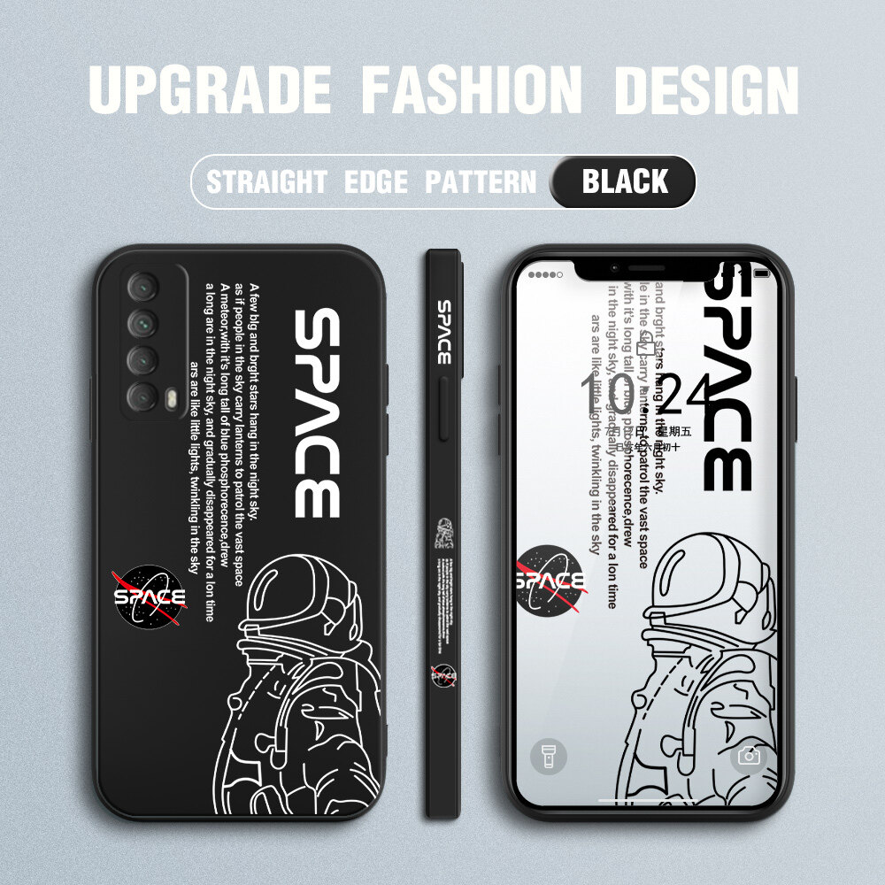Hontinga Casing Case For Huawei Y7A 2020 Case New NASA Astronaut Design Case Square Original Liquid Soft Silicone Edge Pattern Case Full Cover Camera Protection Cases Back Phone Casing Softcase For Bo