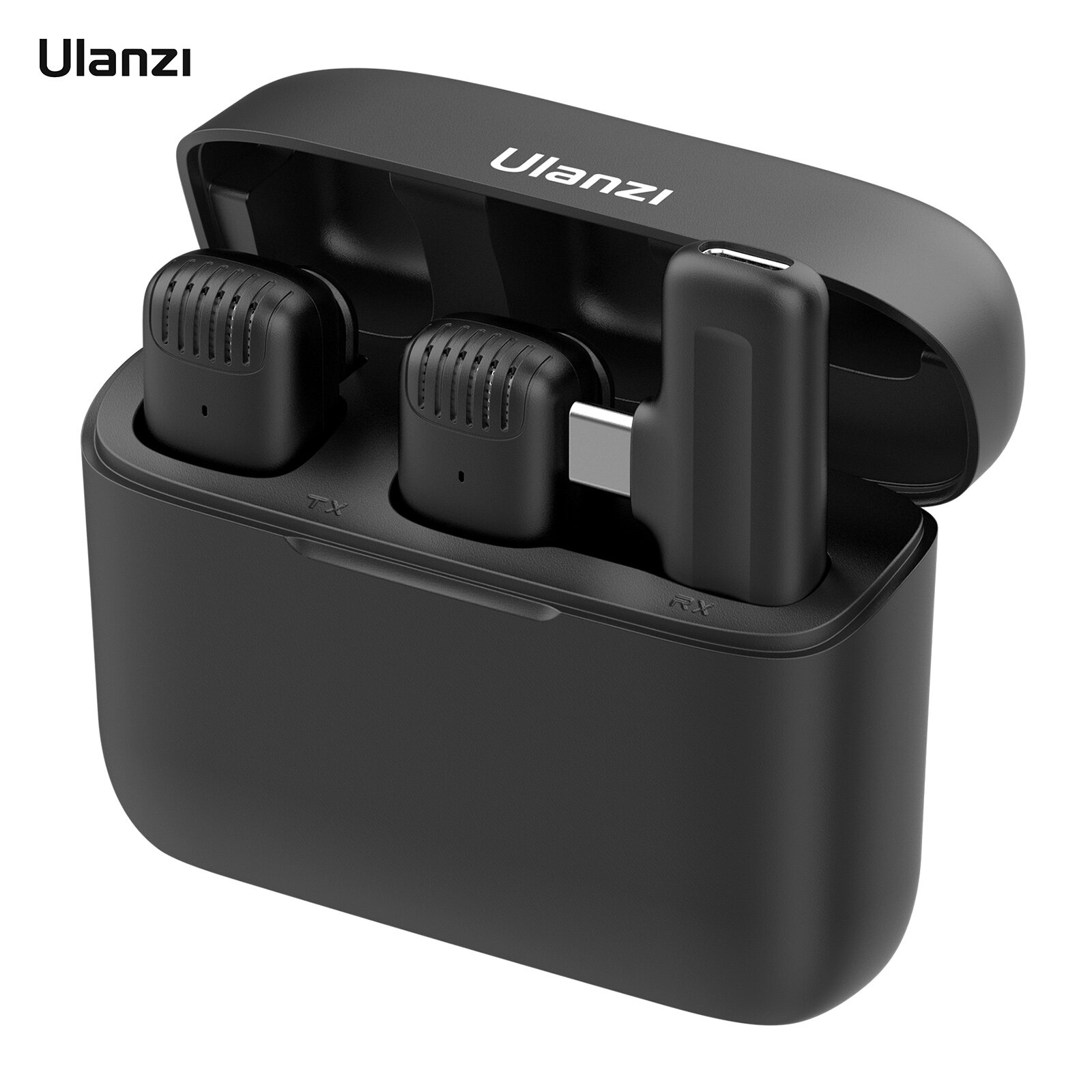 Ulanzi J12 Wireless Microphone System with 1 Receiver & 2 Microphones 20M Transmission Range Built-in Bat-tery with Charging Case Type-C Plug Replacement for Android Phones Live Streaming Interview Vl
