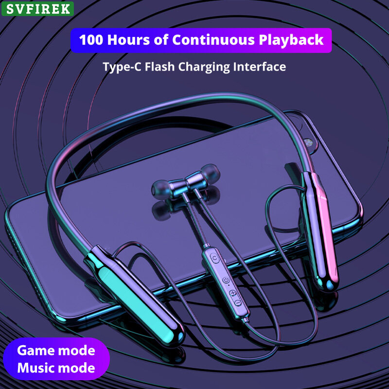 100 Hours Play Music Neck-Mounted Wireless Bluetooth Earphone IPX5 Waterproof Sports Bluetooth Headset Bluetooth earphones 5.0 Wireless Sports Headphones Bass Effect Surround Sound 9D Stereo Sound Hea