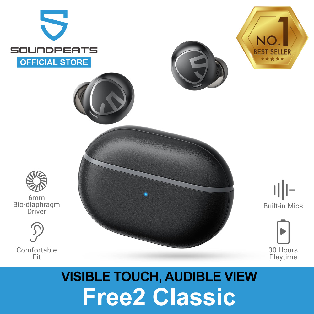 SoundPEATS Free 2 Classic True Wireless Earbuds with 6mm Driver, Strong Bass, 30H Playtime & IPX5 Waterproof
