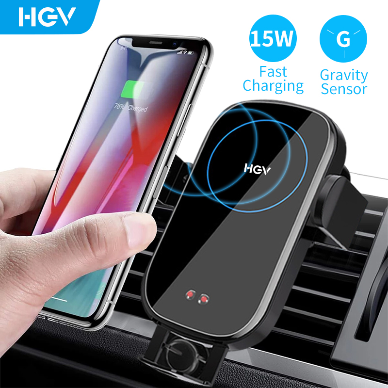 HGV Car Phone Holder 10w Qi Wireless Charger for IPhone X 11 12 Pro Max Samsung S20 S10 S9 S8 Phone Holder Car Phone Power Charger In Air Vent