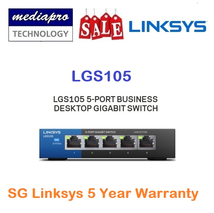 Linksys LGS105 5-Port Business Desktop Gigabit Switch ( Metal Case ) - 5 Year Local LInksys Warranty