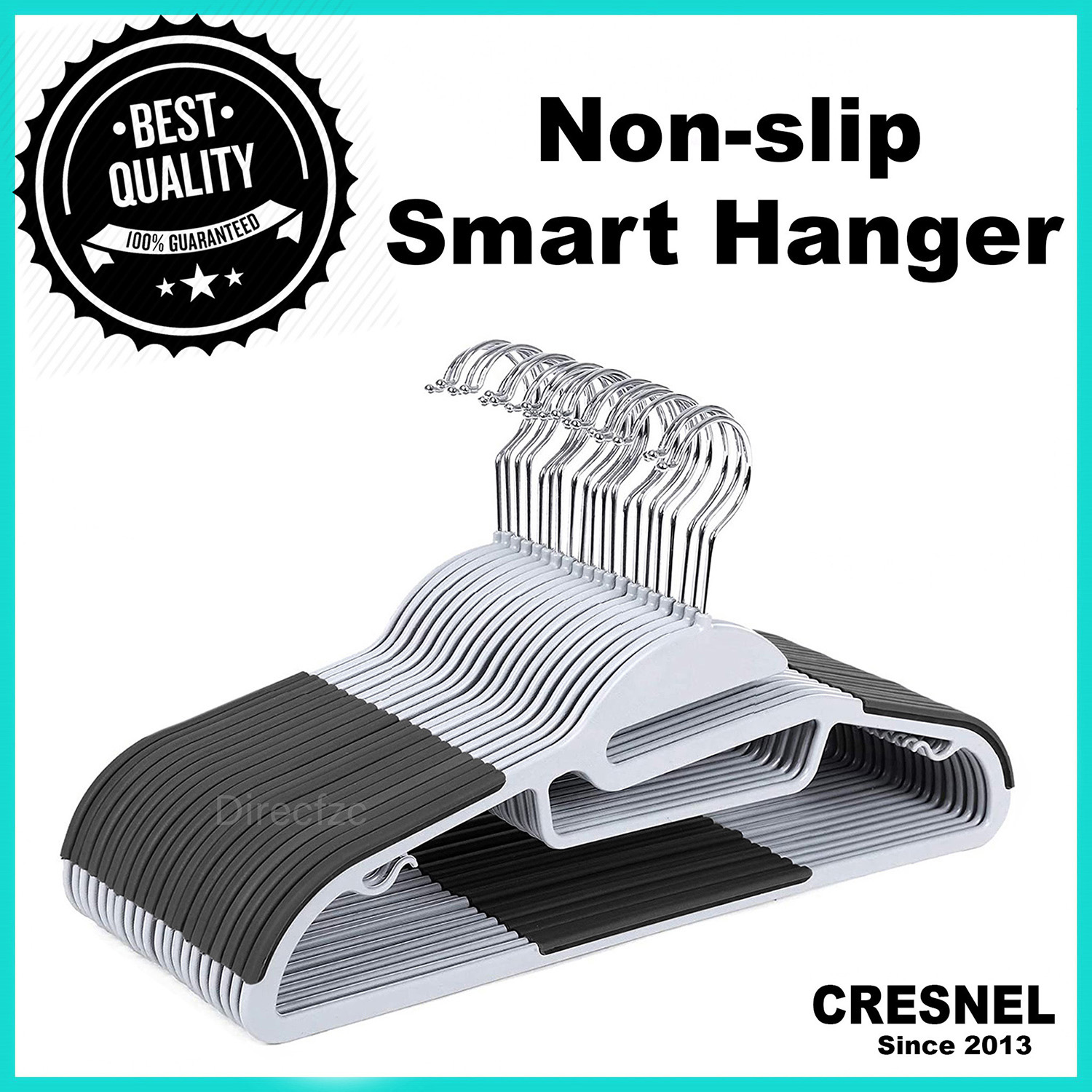 Cresnel U-Slide Clothes Hanger -  50pcs Premium Laundry Hangers For Clothes  衣架 (Black)