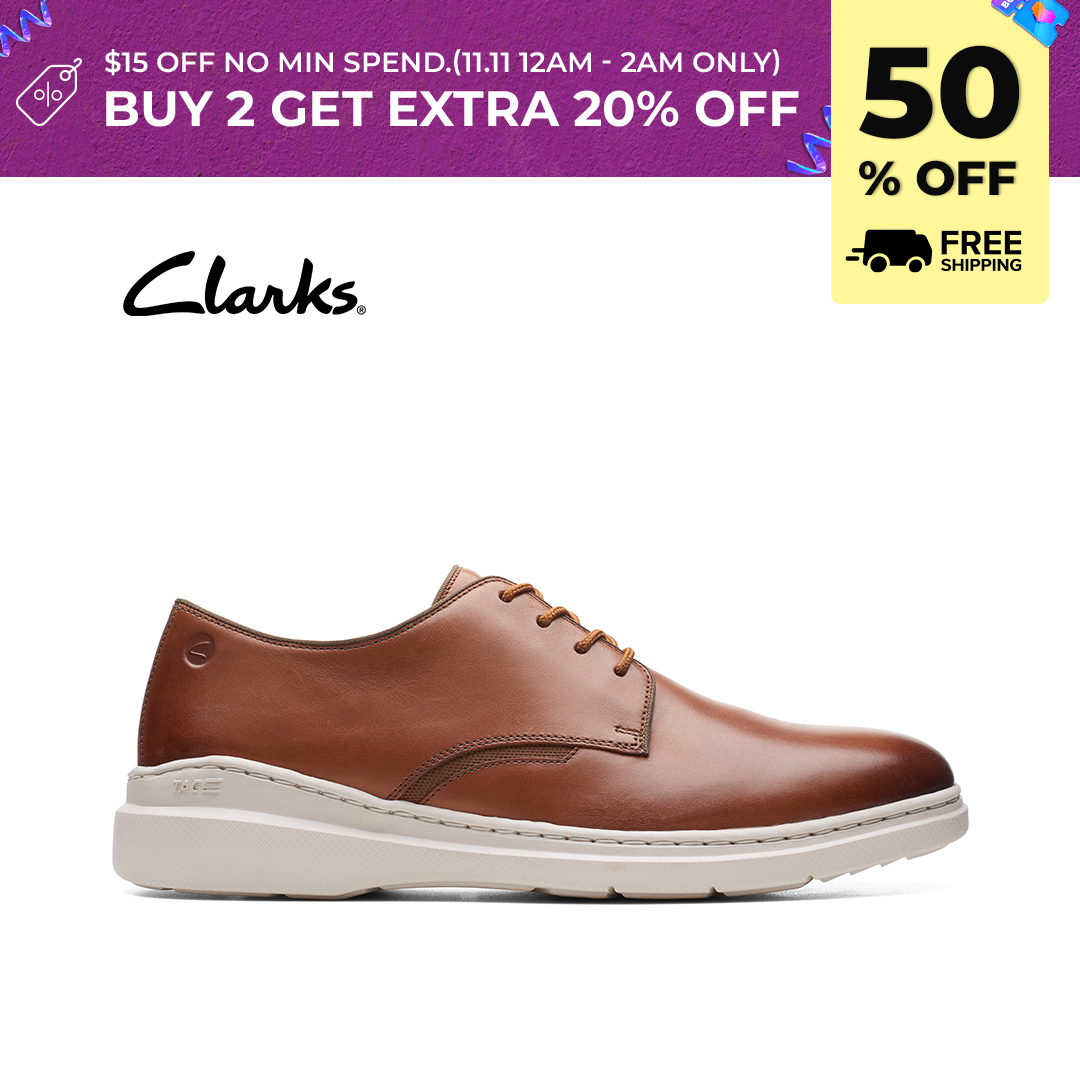 Clarks Dennet Low Dark Tan Lea Mens Shoes