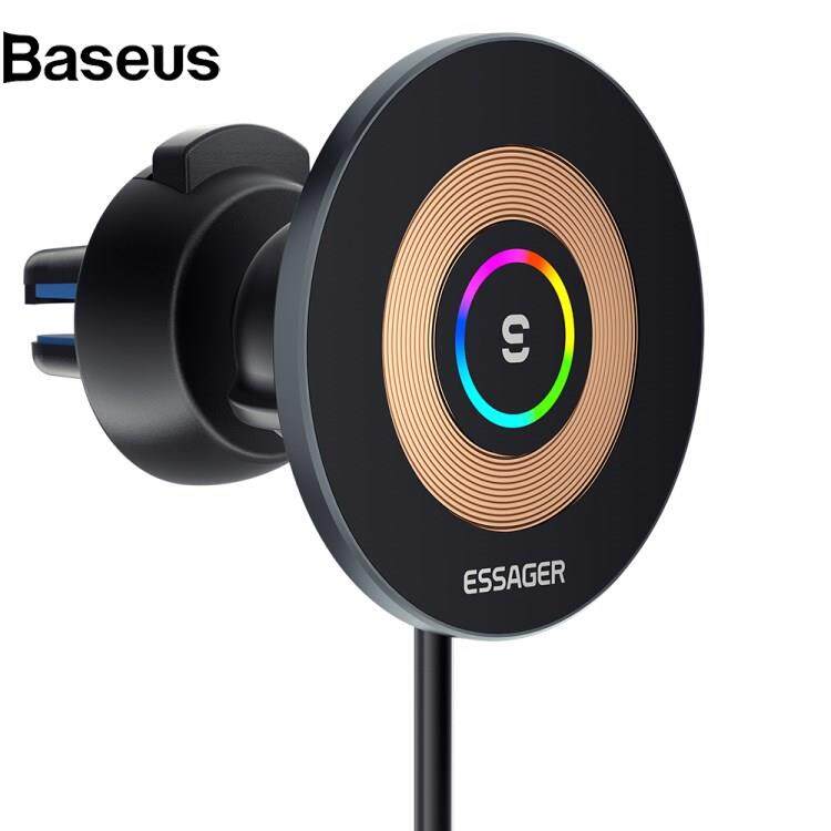 Baseus ESSAGER Magnetic Wireless Car Charger 15W Fast Charging Holder Car Charger Phone Mount with RGB Light for iPhone, Huawei (Standard Version)