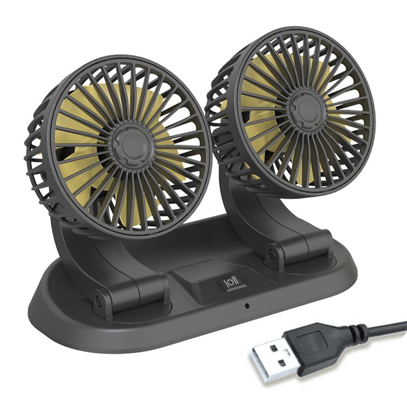 Car Fan 24V/12V Car Cooling Fan Truck Strong Wind Double-head Can rotate 360° USB Fan