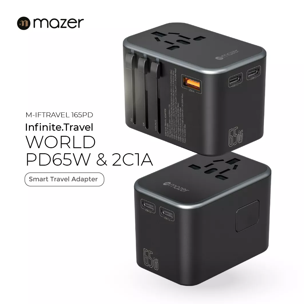 Mazer Infinite World Travel GaN 65W PD Travel Charger