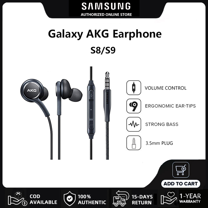 Samsung S8 AKG Earphone Original EO-IG955 In-Ear Earphones | 3.5MM Edition Hi-Res Audio Headphones | 3-Button With Mic Voice Volume Control | For S10 S9 S8 S7 S6 A30 A50 A70