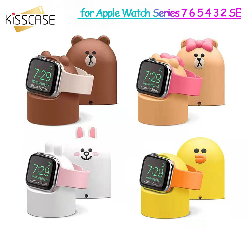 KISSCASE Cute Cartoon Charger Stand Dock For Apple Watch Series 7 6 5 4 3 2 SE Charger Mount Silicone Duck Bear Dock Holder For 44mm/42mm/40mm/38mm Silicone Dock Holder Charging Base Cartoon Charging 