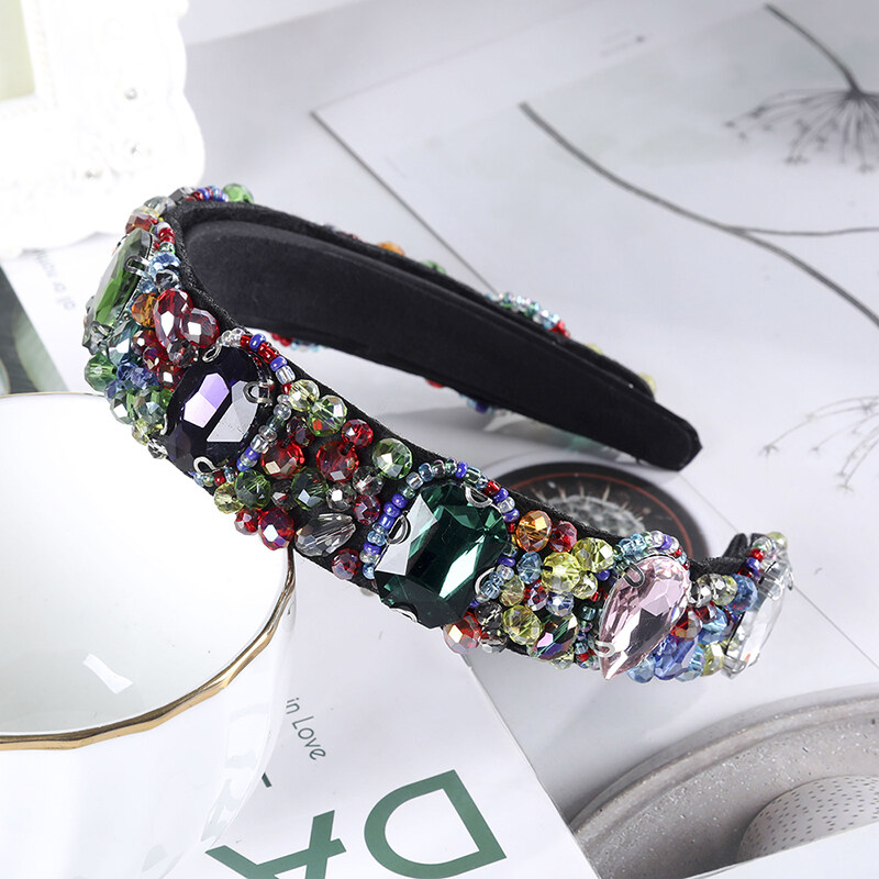 High Quality Crystal Woman Exquisite Rhinestone Hair Hoop Noble Luxury Colorful Gem Hair Headband Hoop Accessories