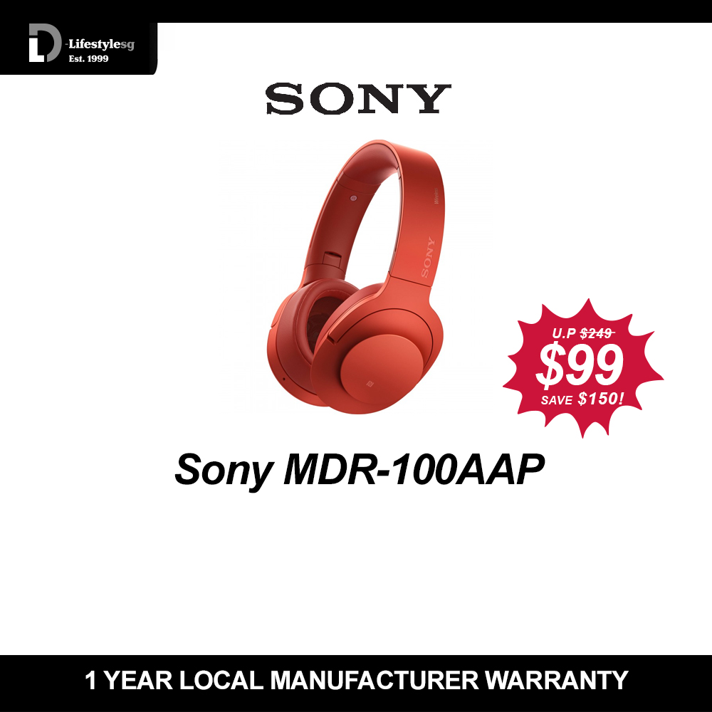 Sony MDR-100AAP h.ear on Headphones (Red)