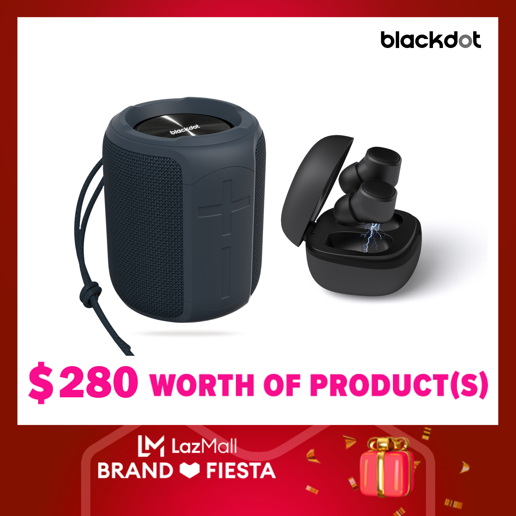 Blackdot Brand Box - Earbuds + Speakers Combo