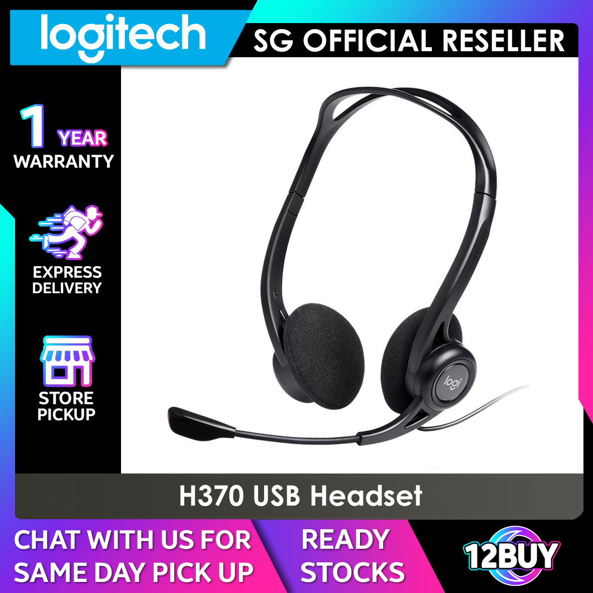 Logitech H370 USB Headset with Noise-Canceling Microphone 12BUY.AUDIO