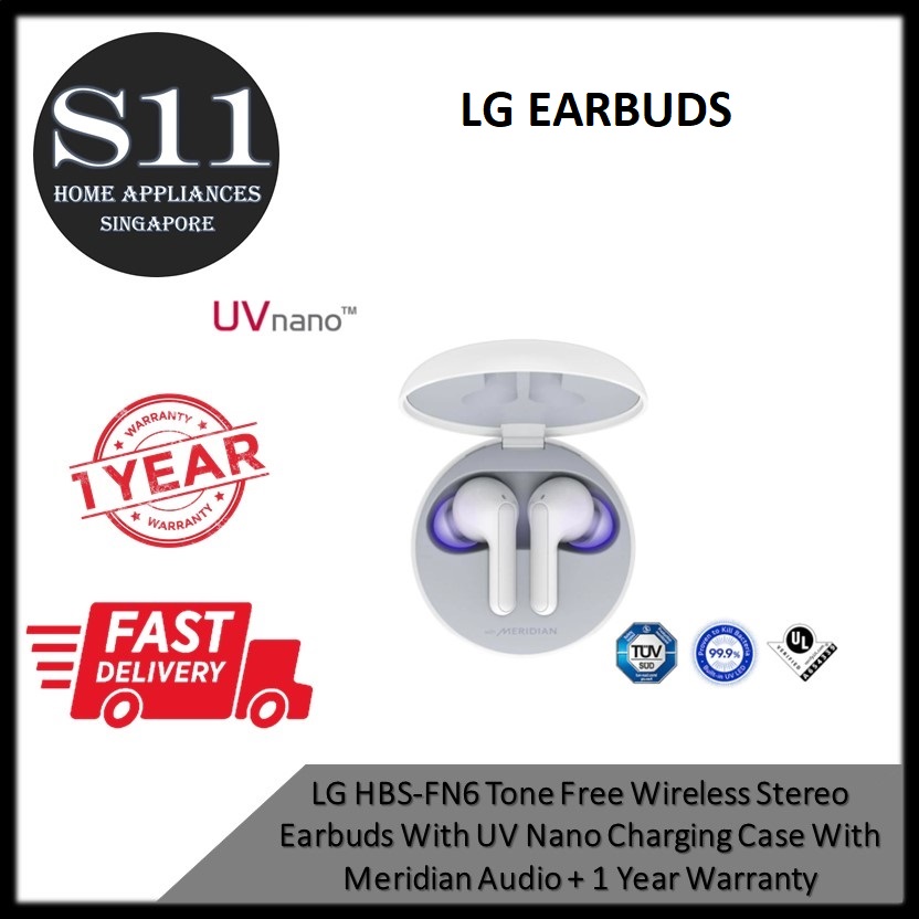 LG HBS-FN6 Tone Free Wireless Stereo Earbuds With UV Nano Charging Case With Merdian Audio + 1 Year Warranty