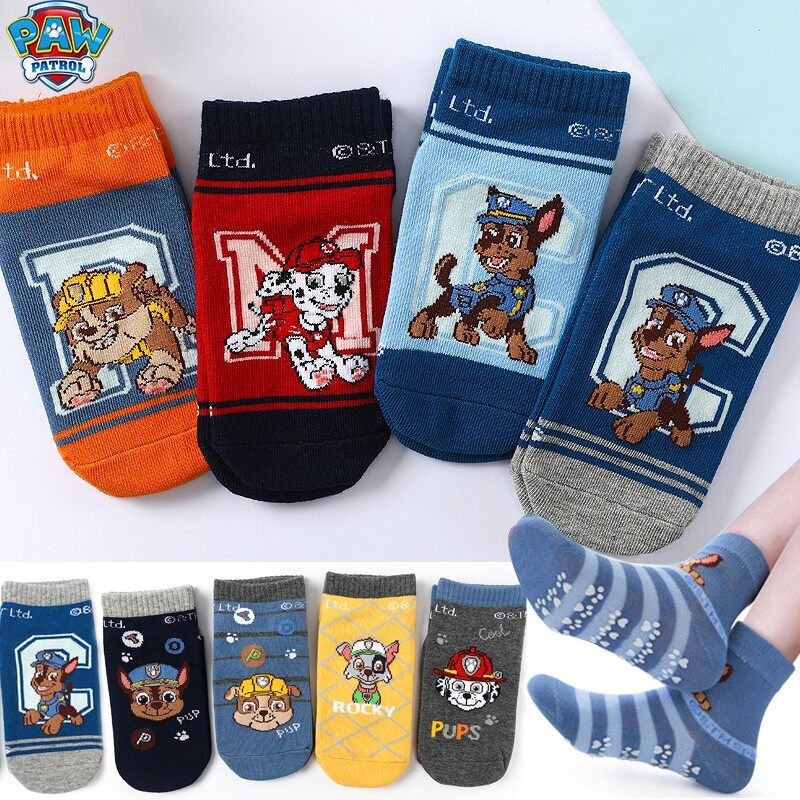 Paw Patrol Kids Socks Boys Boat Socks Baby Toddler Early Education Indoor Shoes and Socks Antiskid Bottom Shallow Mouth Floor Socks for Children
