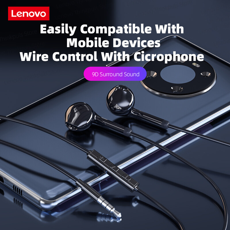 Lenovo XS10S 8D Stereo Earphone 3.5mm Plug In-Ear Bass Headphone with Microphone Volume Control for Android Mobile Phone Universal