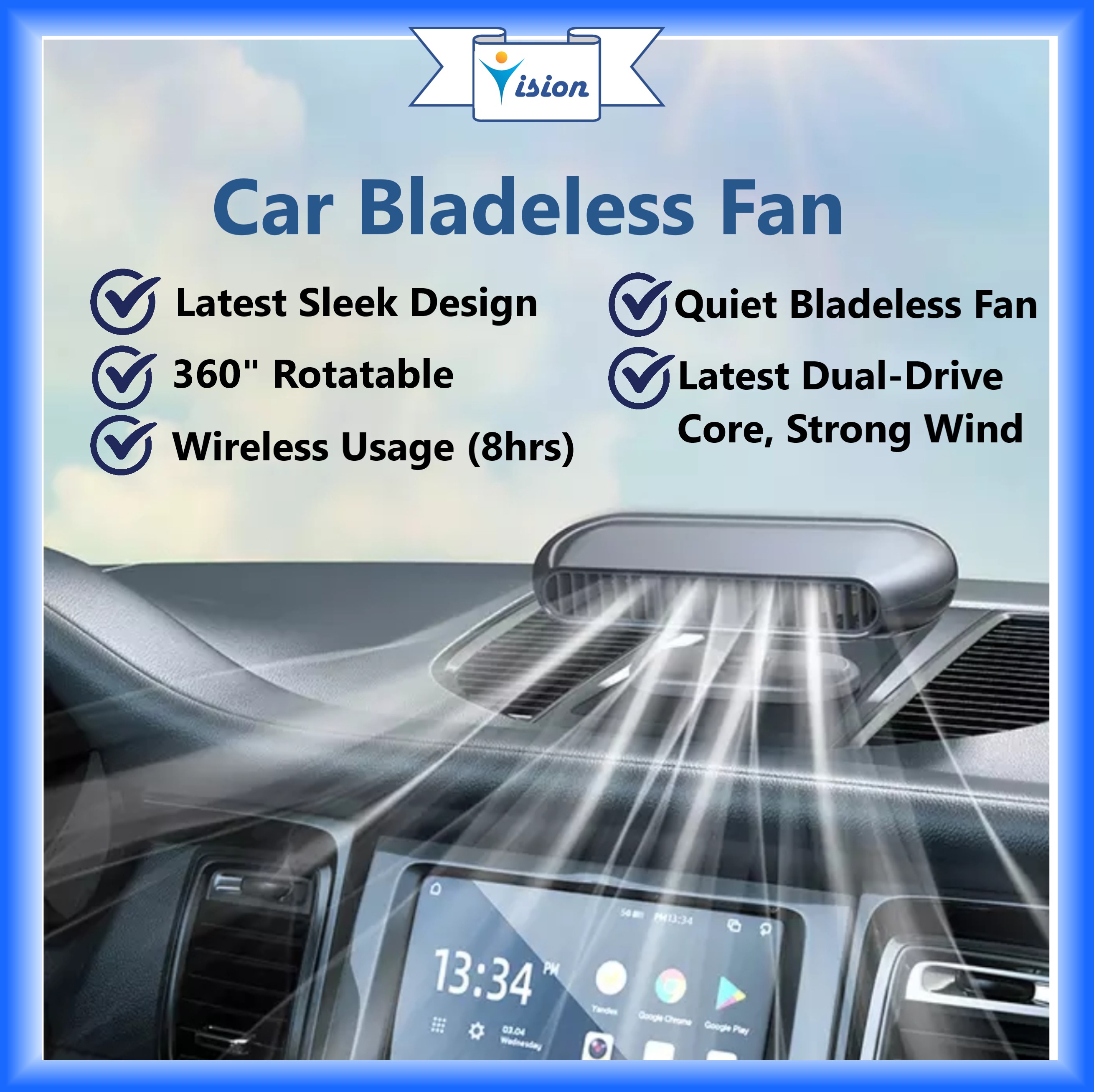 (Latest) Car Bladeless Fan, Car Cooling Fan, Home Car Desktop Bladeless Fan, Portable Fan, Mini Portable Fan, USB Portable Fan