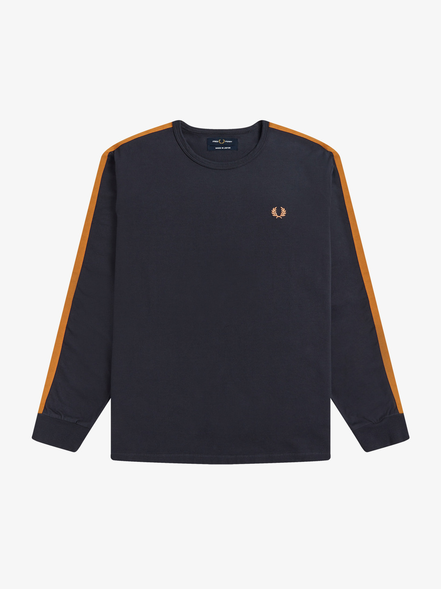 Fred Perry M3828 Made in Japan Botanical Dye Long Sleeves Ringer T-Shirt (Black/Tangerine)