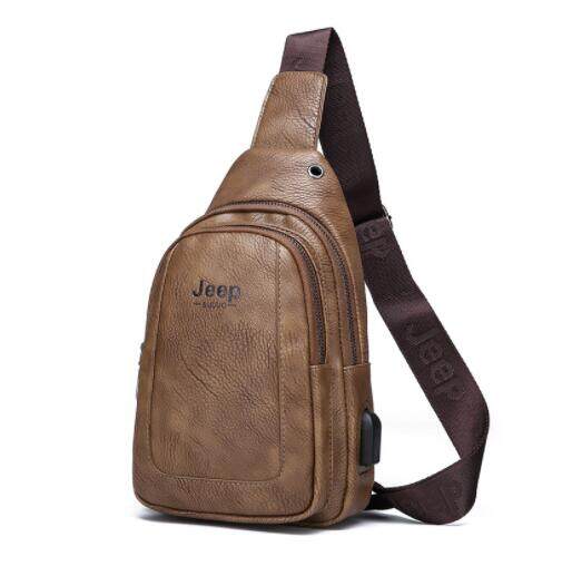 JEEP BULUO Men's Chest Sling Bag Travel Hiking Cross Body Messenger Shoulder bags Leather Bag