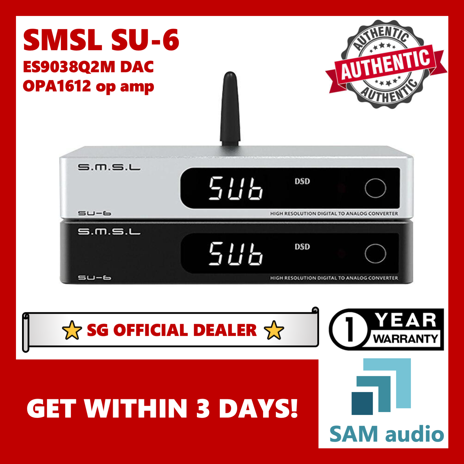 [?SG] SMSL SU-6, ES9038Q2M DAC, Bluetooth 5.0 LDAC, Hi-Res Hifi Audio (SU6)