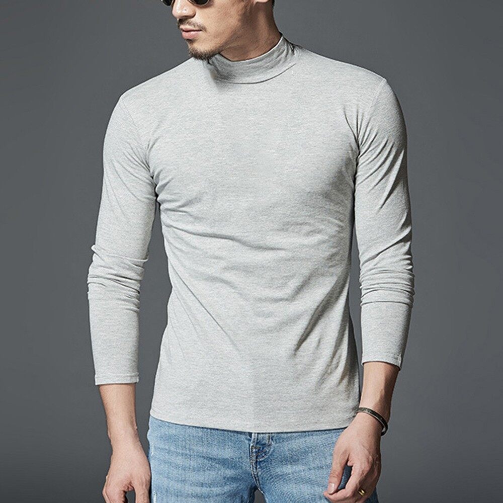 Men Long Sleeve Thermal High Collar Turtle Neck T-Shirt Pullover Sweater Winter