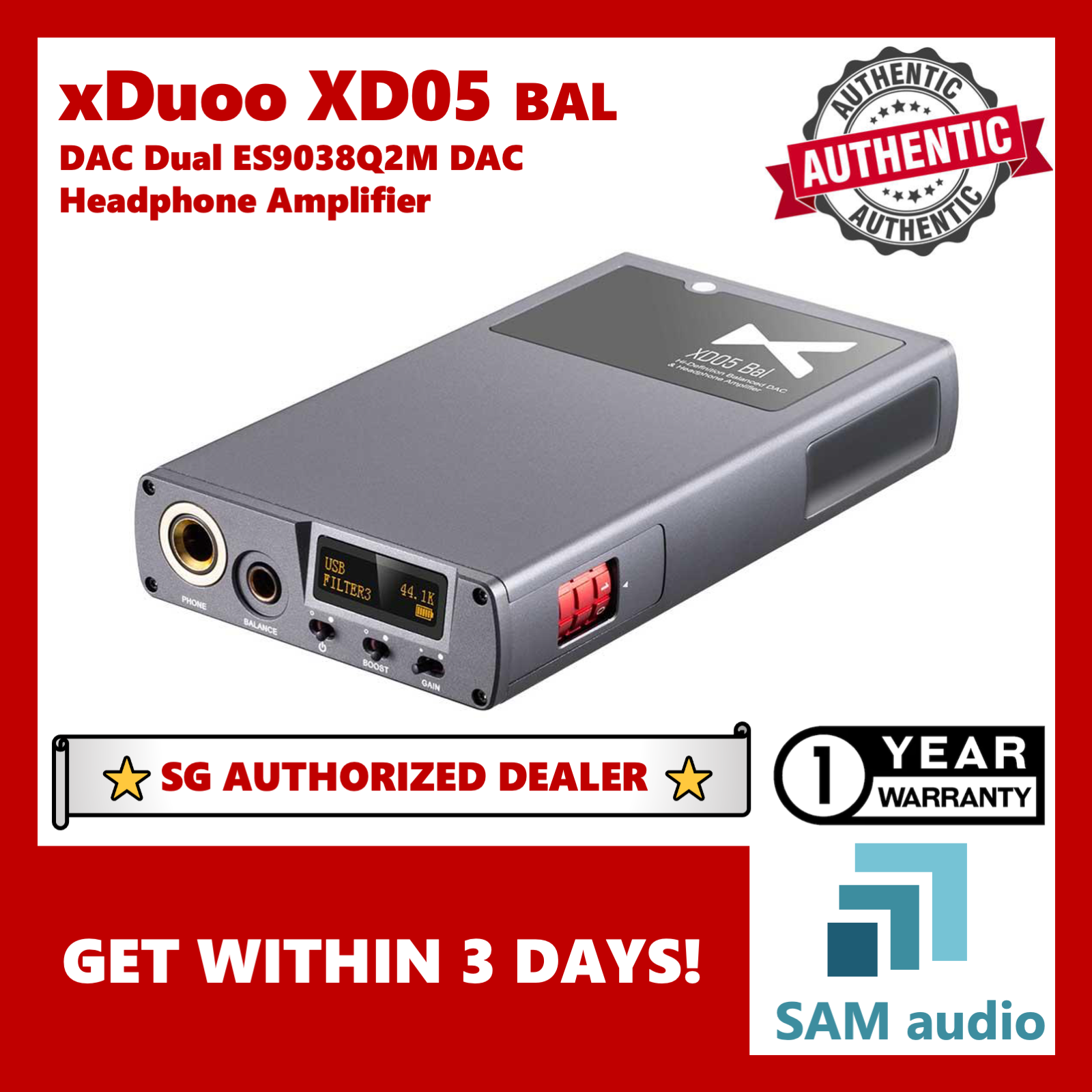 [?SG] XDUOO XD-05 Bal, Portable Dual DAC ES9038Q2M, Balanced Headphone Amp, With BT (XD05) HiFi Audio