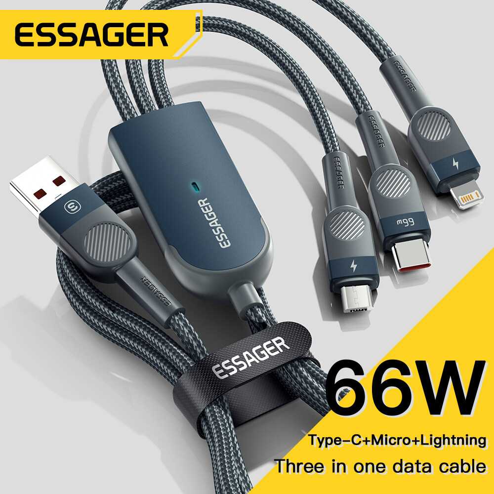 Essager PD 66W 3 In 1 Micro USB Type C  Lightning Cable For iPhone Samsung Xiaomi Huawei OPPO VIVO Multi Charger Fast Charging USB Type-C Cable Cord