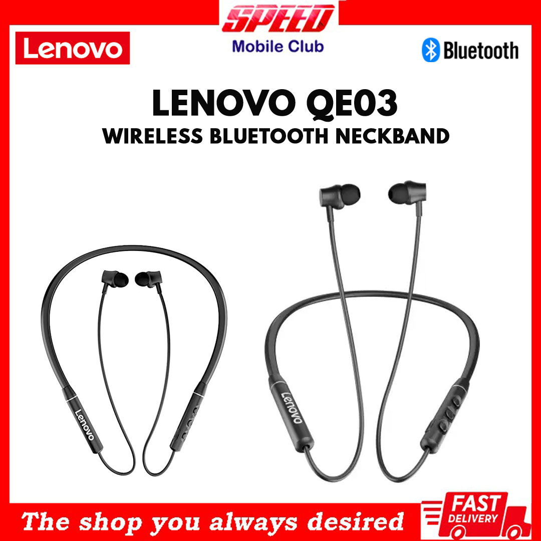 Lenovo QE03 Bluetooth Wireless Neckband With Mic | Bluetooth 5.0 | Magnetic Clasping Earbuds | Sweat and Splash Resistant