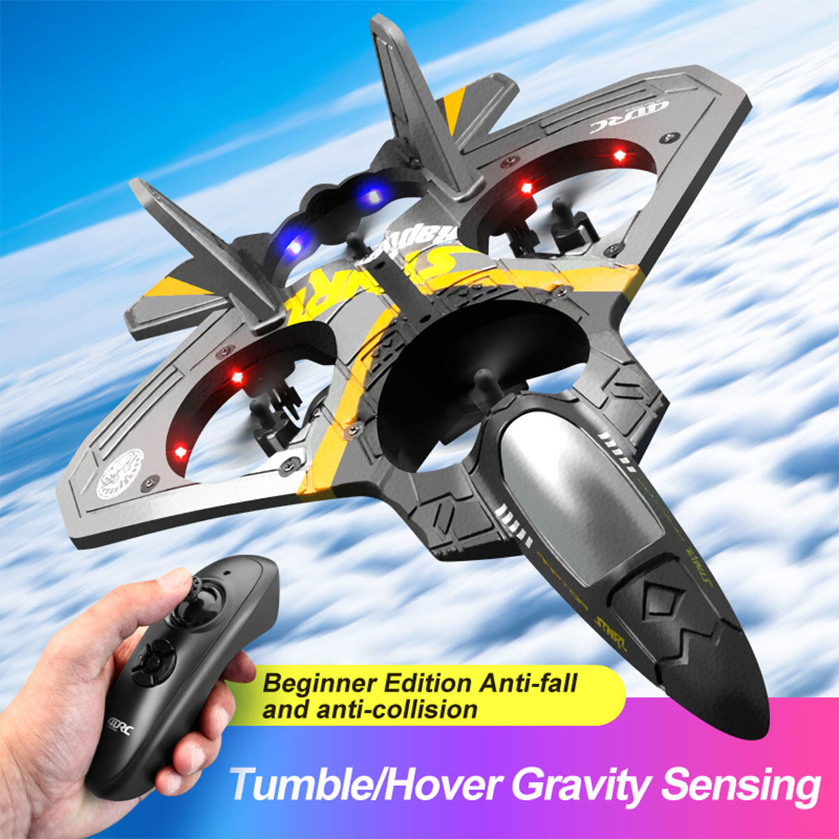 Rc Stunt Drone W/ 2 Channels 2.4g Rc Fighter Jet 360°stunt Flipping Quadcopter with Assisted Landing for Kids Ages 8+ Remote Control Helicopters Toy