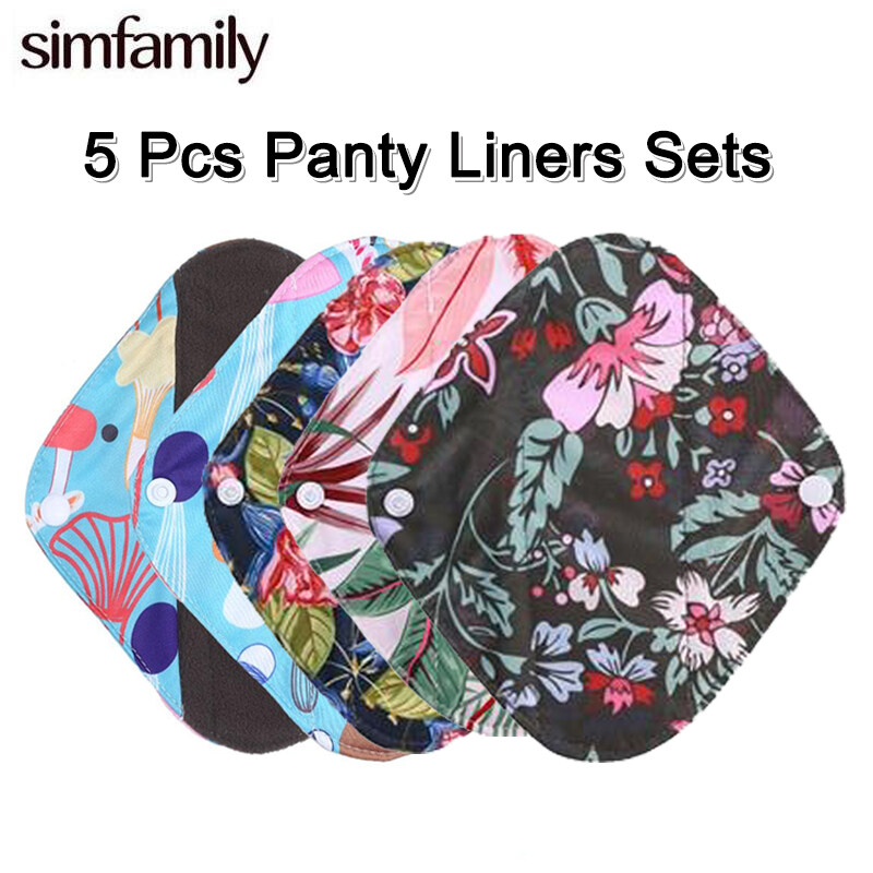 [simfamily]5pc Reusable Women Sanity Napkins Panty Liners Set Bamboo Charcoal Daily Use Sanitary Pads Mama Menstrual Pads