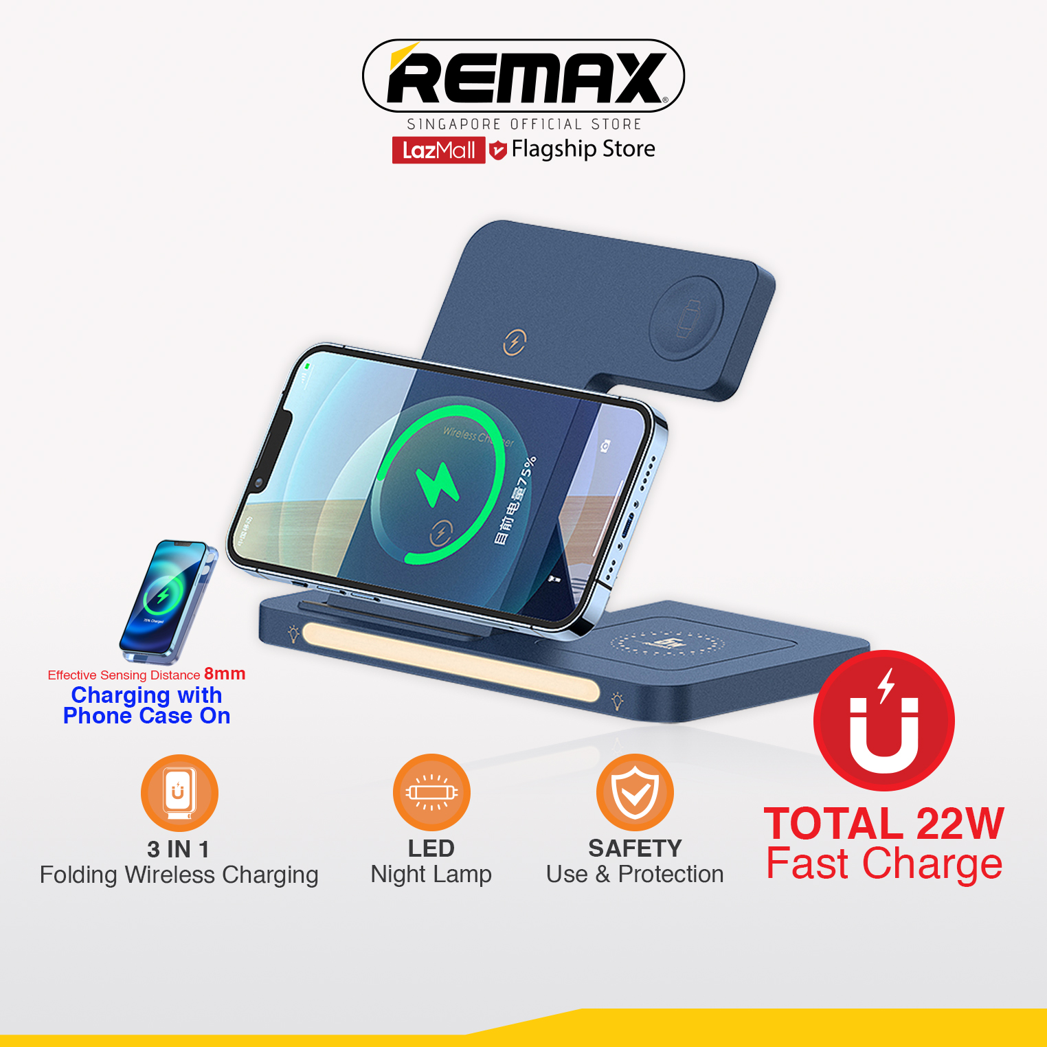 [Remax Energy] RP-W60 Minxy Series 22W 3 In 1 Foldable Magnetic QI Wireless Charger Stand