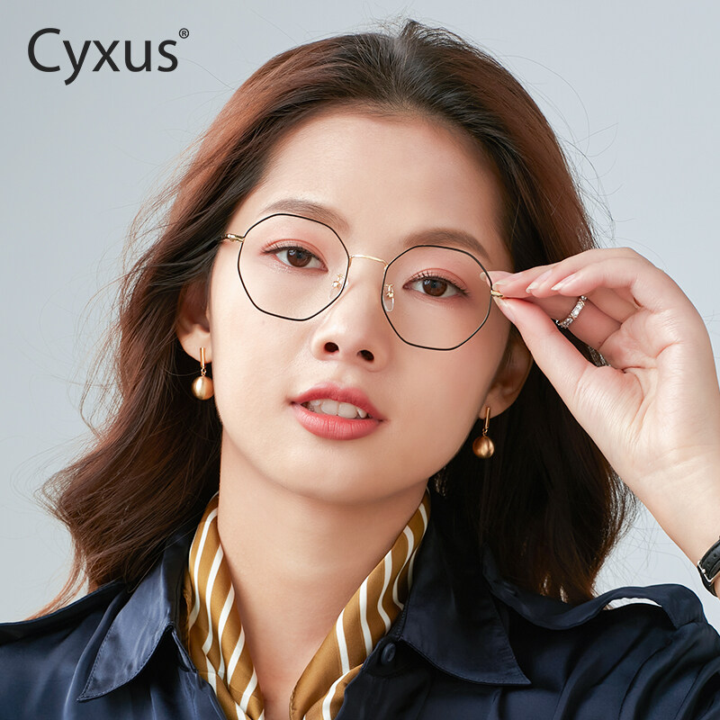 Cyxus Blue Light Blocking Glasses Men Women Fashionable Octagonal Computer Eyeglasses Ultra-Light Metal Frame Anti Radiation Specs Reduce Eye Fatigue 8008