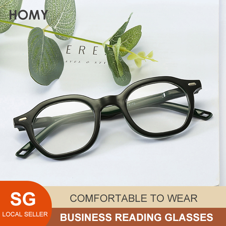 [SG Seller] (Gift for parents)HOMY Retro Fashion Japan style Reading Glasses Presbyopia Eyeglasses For Unisex (Gift for parents)(HM9047T)【Black】 +100(+1.0)+150(+1.5)+200(+2.0)+250(2.5)+300(+3.0)