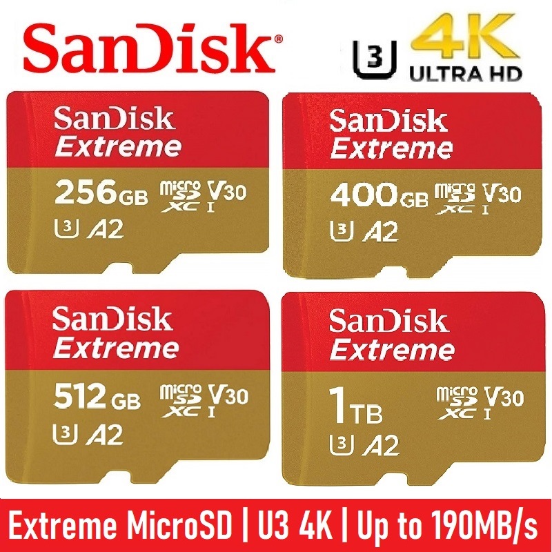 SanDisk Extreme 32GB 64GB 128GB 256GB 400GB 512GB 1TB up to 190MB/S Micro SD MicroSD Memory Card Camera GoPro Action Camera