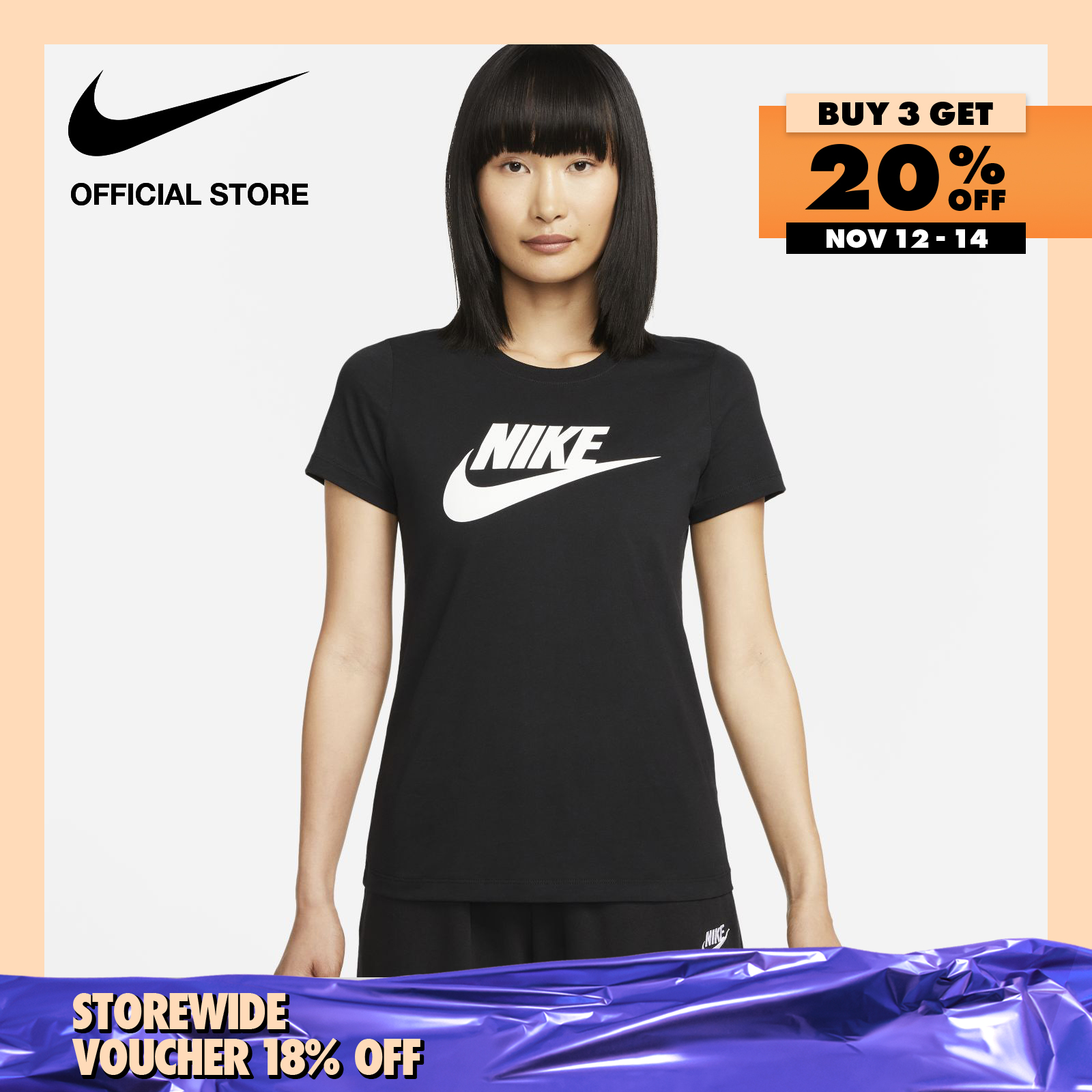 Nike Women's Sportswear Essential Icon Futura T-Shirt - Black