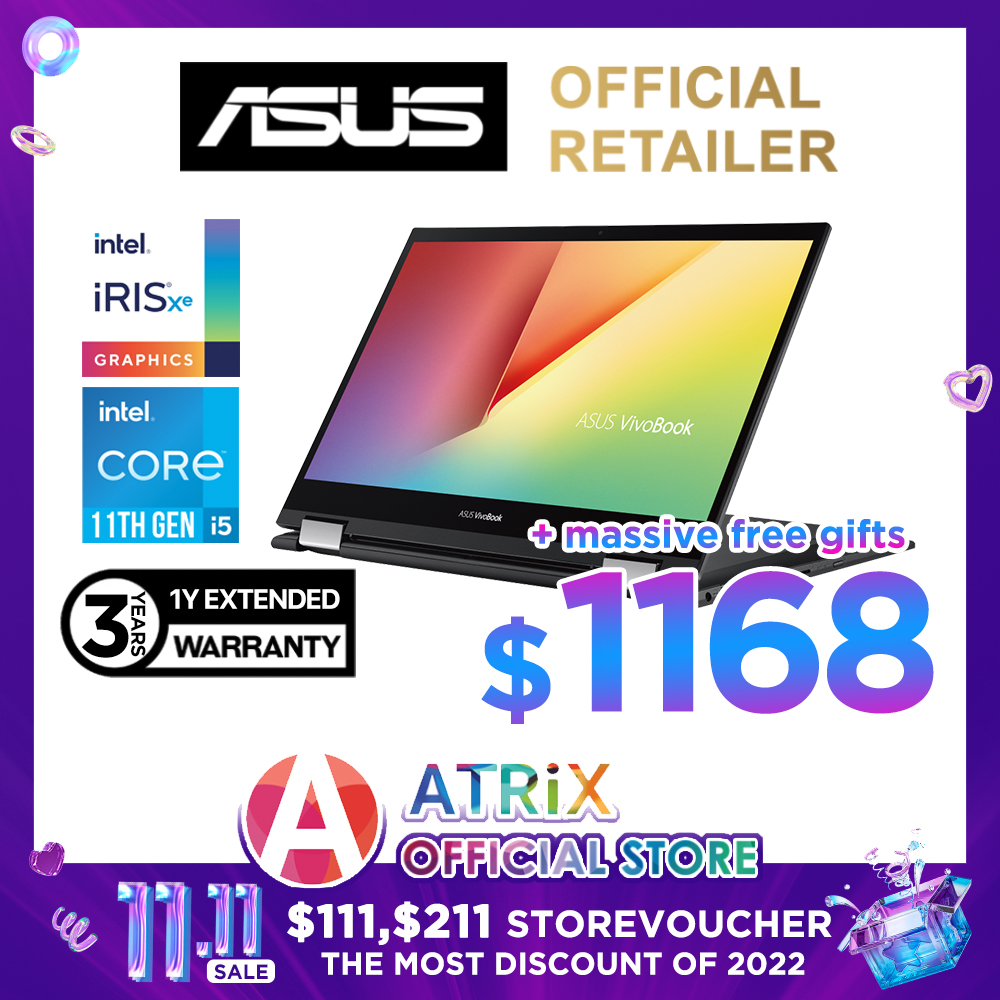 【MS Office|Extended Warranty】ASUS Vivobook Flip 14 | TP470EA-EC335W | 14inch FHD (1920 x 1080) Touch | Intel Core i5-1135G7 | 16GB LPDDR4x | 512GB SSD | Iris Xe Graphics | Wifi 6 | Win11 | 2Y Warranty