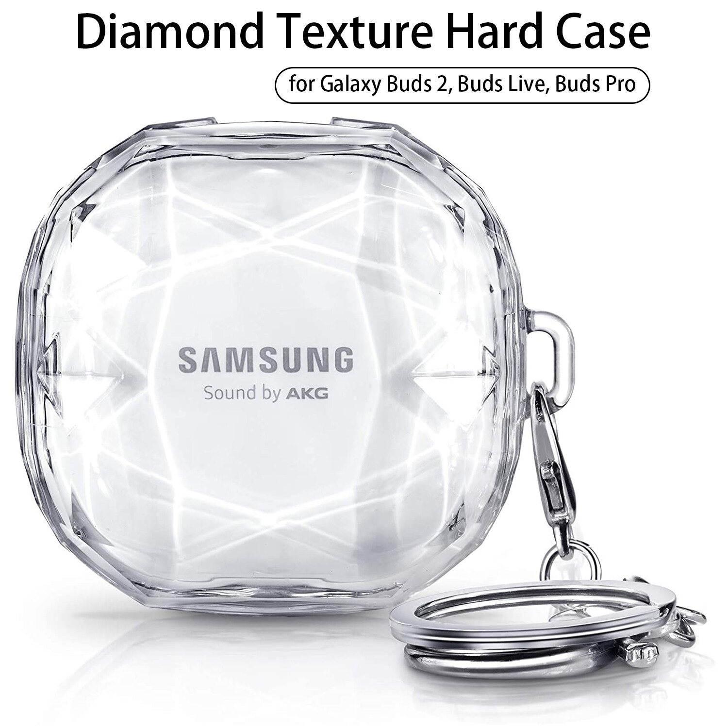 Diamond Clear Case For Samsung Galaxy Buds2 Pro Hard Cover with Keychain For Buds Live Buds Pro Buds 2 Casing