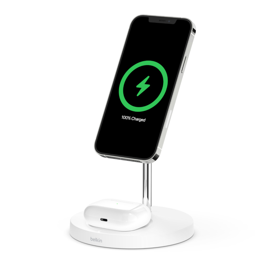 BELKIN BOOST 15 W CHARGE PRO 2-IN-1 WIRELESS CHARGER STAND WITH MAG-SAFE WHITE