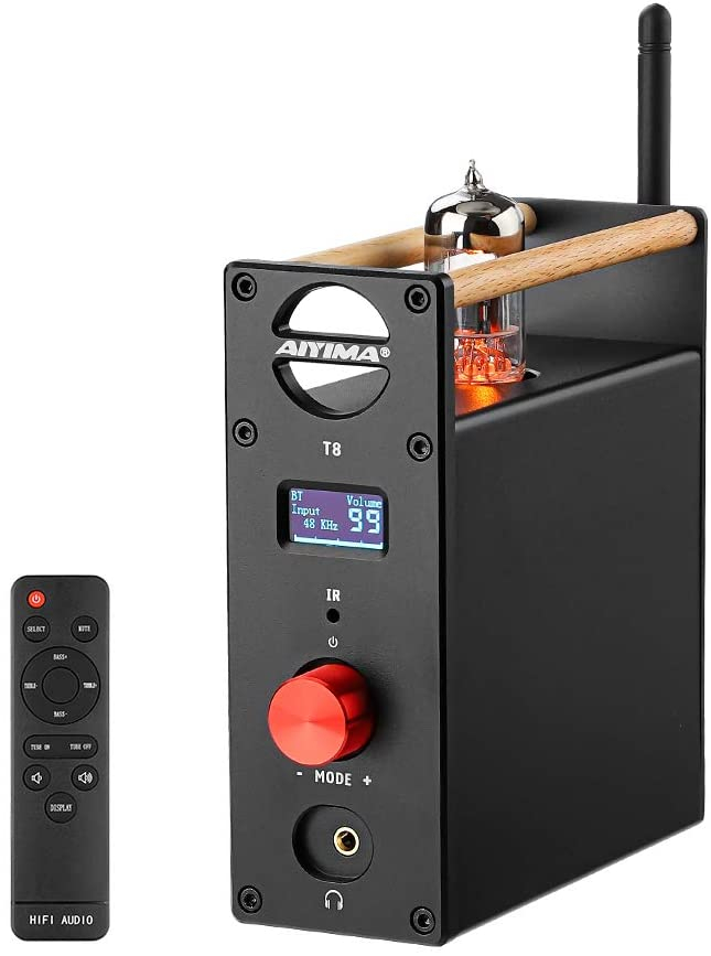 AIYIMA T8 6N3 Digital Tube Preamplifier Bluetooth 5.0 Hi-Fi Headphone Vacuum Tube Preamp for Home Wireless Receiver Audio Decoder Preamp PC-USB DAC APTX + with Remote Control