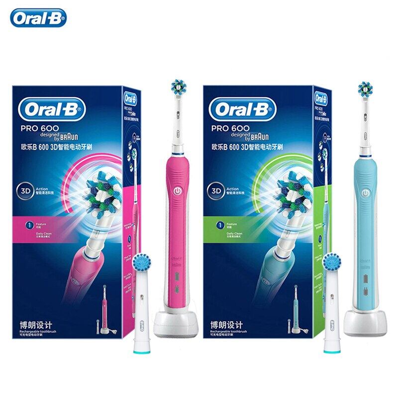 Oral B PRO600 Electric Toothbrush 3D Deep Clean Teeth Whitening Automatic Timer Rechargeable Tooth Brush Replacement Brush Head