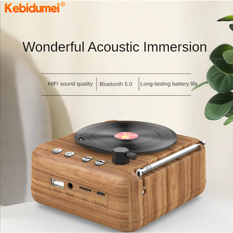 Kebidumei Bluetooth Speaker H3 Retro Vinyl Record Player Shape Mini BT Wireless Sound Box Support TWS BT Dual Device Serial